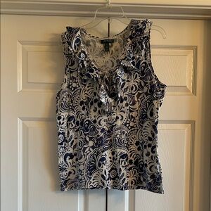 Ralph Lauren Ruffle Blue/White Tank Top